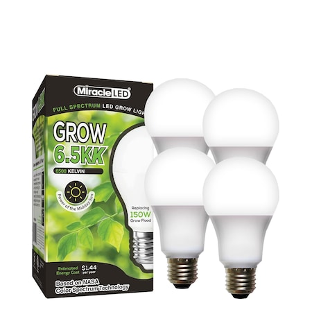 Miracle Led 6.5KK Indoor Grow Light Bulb, 6500K Full Spectrum Rplc 150W Grow Bulbs for Vegetables, Herbs, 4PK 801879